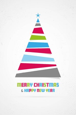 Merry Christmas and Happy New Year card with abstract tree on grungy background and copy space for your text - vector illustrationのイラスト素材
