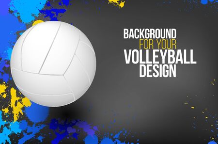 Background with colorful splashes and volleyball ball - place for your text. Vector illustration.のイラスト素材