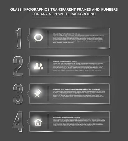 Glass infographics transparent frames and numbers for any non-white background - vector illustration.のイラスト素材