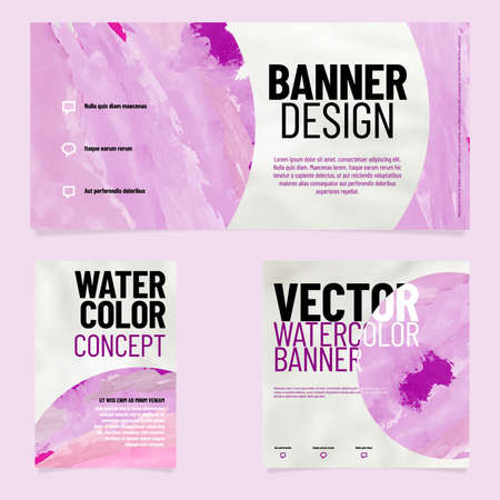 Three abstract watercolor paper banners with shadows and place for your text. Vector illustration.のイラスト素材