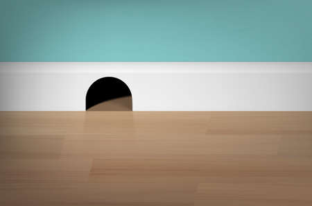Mouse hole, wooden floor and wall - vector illustrationのイラスト素材