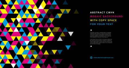 Abstract mosaic background from CMYK triangles with place for text - print concept. Vector illustration.のイラスト素材