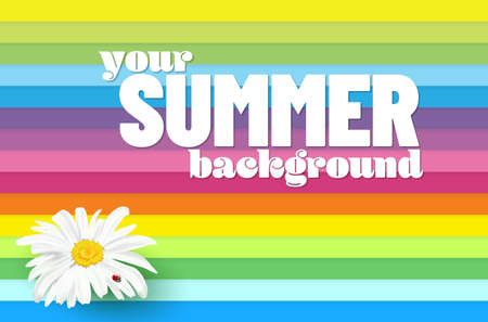 Abstract background with colorful stripes and daisy flower for your summer design - vector illustrationのイラスト素材