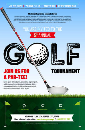 Golf tournament poster template with golf club, grass and copy space for your text - vector illustrationのイラスト素材