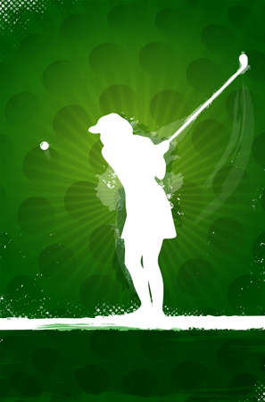 Abstract golf background with player silhouette batting ball and copy space for your text - vector illustrationのイラスト素材