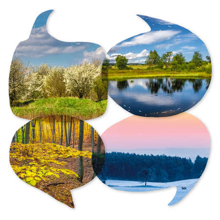 Four season collage from speech bubbles on white background. All used photos belong to me.の写真素材