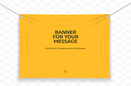 Yellow fabric banner with ropes and shadow - background for your text. Vector illustration.のイラスト素材