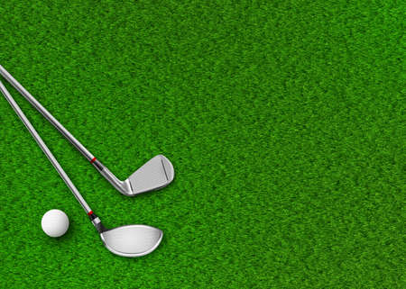 Golf background with metal clubs, ball, grass and copy space for your text - illustrationの写真素材