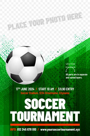 Soccer - football tournament poster template with ball and place for your photo - vector illustrationのイラスト素材