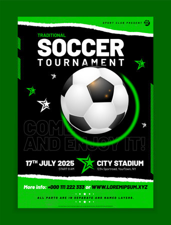 Modern soccer poster template with sample text in separate layer - vector illustrationのイラスト素材