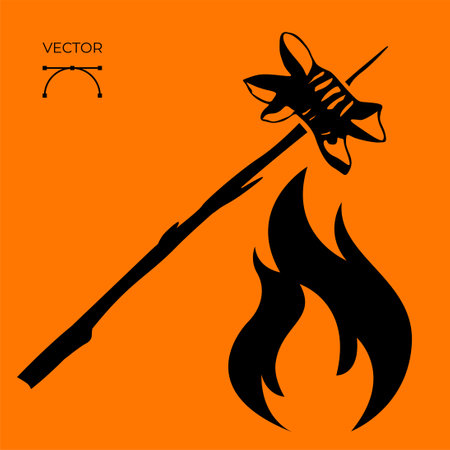 Stylized icon of sausage roasted on fire - vector illustrationのイラスト素材