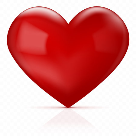 Glossy red heart with shadow and reflection on transparent background - vector illustrationのイラスト素材