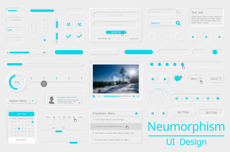 Neumorphism design graphic user interface concept - buttons, sliders, boxes etc. Vector illustration.のイラスト素材