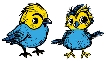 Two abstract funny birds in children's illustration style, isolated on white background - vector illustrationのイラスト素材