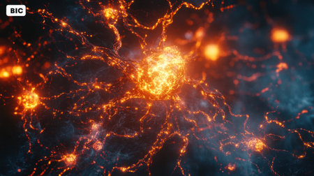 Artistic visualization of neurons firing like electric currents, representing bioelectricityの素材