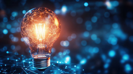 Close-up of a glowing lightbulb turning on, filaments igniting in slow motion against a dark backgroundの素材