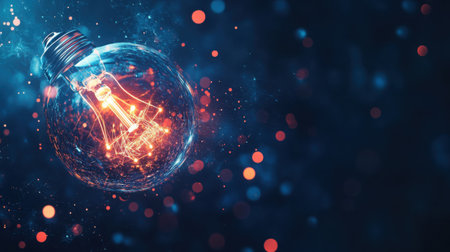 Close-up of a glowing lightbulb turning on, filaments igniting in slow motion against a dark backgroundの素材