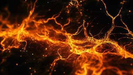 Artistic visualization of neurons firing like electric currents, representing bioelectricityの素材