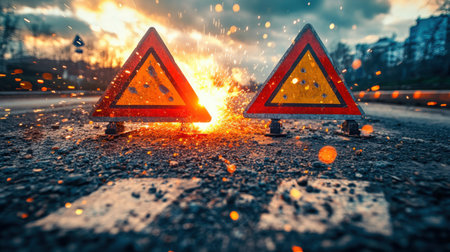 An electric arc welding process in progress, sparks flying in a workshop environmentの素材