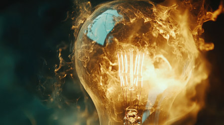 Close-up of a glowing lightbulb turning on, filaments igniting in slow motion against a dark backgroundの素材