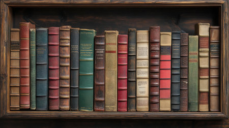 Elegant book arrangement with symmetrical rows of classics, encyclopedias, and poetry collectionsの素材