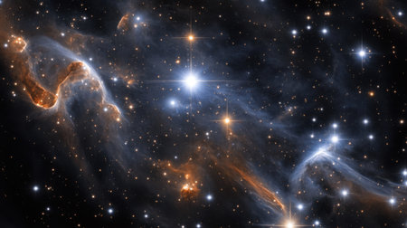 Cosmic landscape of stars and glowing interstellar clouds, resembling a celestial paintingの素材