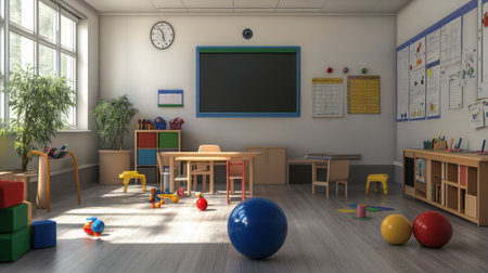 A special education classroom with sensory toys and learning tools, no students or staff presentの素材