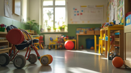 A special education classroom with sensory toys and learning tools, no students or staff presentの素材