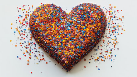 Confetti Heart Shape - Multicolored confetti arranged into a heart formation on a white background, symbolizing love and joy for Valentine or festive occasions.の素材