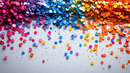Minimalist Confetti Spread - A carefully curated selection of brightly colored confetti arranged in a clean, minimalist pattern on a white background for a chic holiday aesthetic.の素材