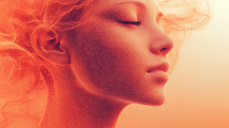 Fractal Face Network - Infinite geometric patterns resolving into human facial features at their convergence points.の素材