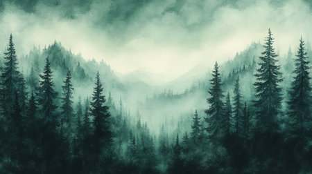 Deep forest green background with delicate watercolor wash effect for natural themesの素材