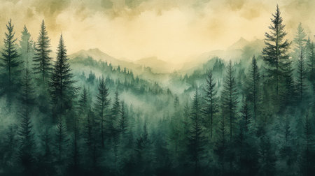 Deep forest green background with delicate watercolor wash effect for natural themesの素材