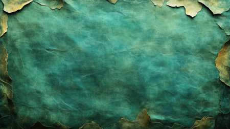 Vintage green parchment background with aged texture and slight yellow undertonesの素材