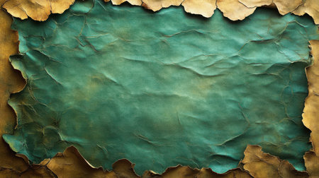 Vintage green parchment background with aged texture and slight yellow undertonesの素材