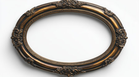 Vintage Oval Frame - An antique oval picture frame with decorative details and aged finish, empty and placed on white background.の素材