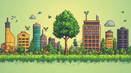 A versatile collection of pixel-perfect ecology icons, including a sapling, green energy, and sustainable lifestyle elements.の素材