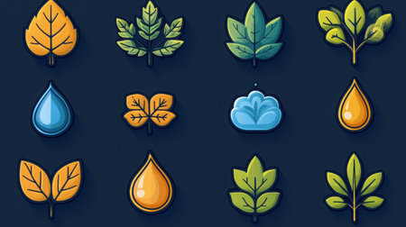 A set of clean, pixel-perfect line icons featuring ecology symbols like a leaf, tree, and water droplet, with editable stroke for versatile design use. Minimalist and modern style.の素材