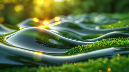 Abstract smooth green gradient background with subtle light flares and soft shadows, clean and modernの素材