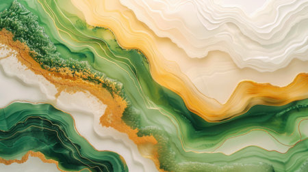 Abstract waves of green liquid texture with glossy reflections, dynamic and fluid presentation backgroundの素材