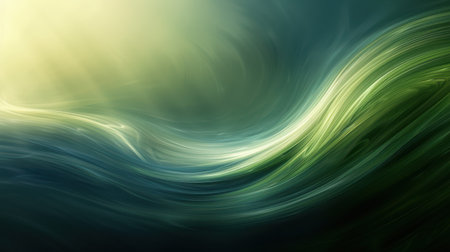 High-contrast abstract green light streaks on a dark background, energetic and modernの素材
