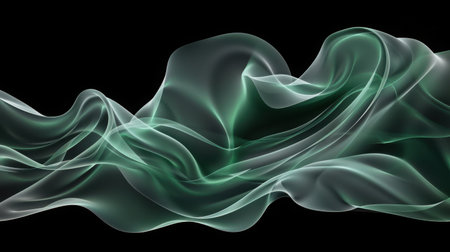 High-contrast abstract green light streaks on a dark background, energetic and modernの素材