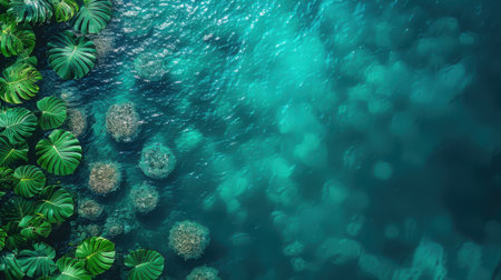 Tropical monstera leaves framing a clean green backdrop, fresh and stylish botanical aestheticの素材