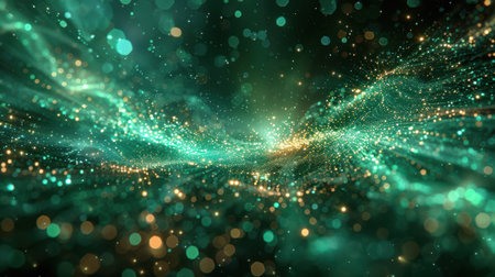 Vivid green light rays bursting from a central point on a dark green background, high-energy, clean lookの素材