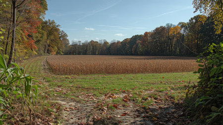 Vast open green fields with tall grass swaying in the breeze, distant tree line on the horizonの素材