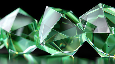 Geometric green glass texture background with soft reflections and angular shapesの素材