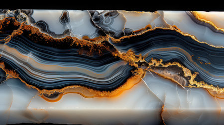 Jupiter Storm Marble" - A dramatic, swirling marble design with bold grey and gold veins, resembling the storms of Jupiter against a milky white base.の素材