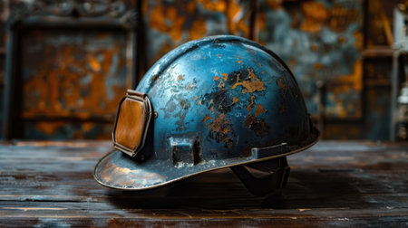 Vintage-style aluminum hard hat with leather suspension system, showing authentic patina and oxidation marks from years of useの素材