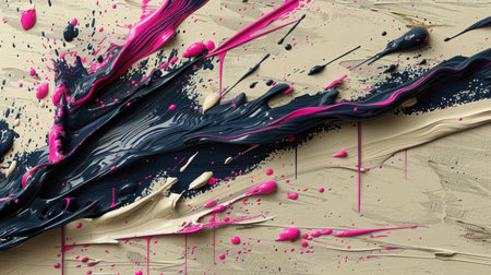 Abstract expressionist gradient background with thick grainy texture, bold strokes of beige and black with pastel pink dripsの素材