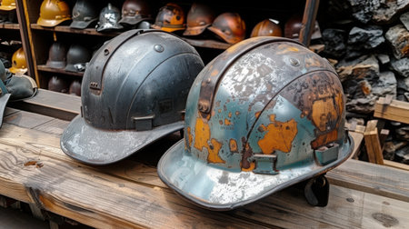 Vintage-style aluminum hard hat with leather suspension system, showing authentic patina and oxidation marks from years of useの素材
